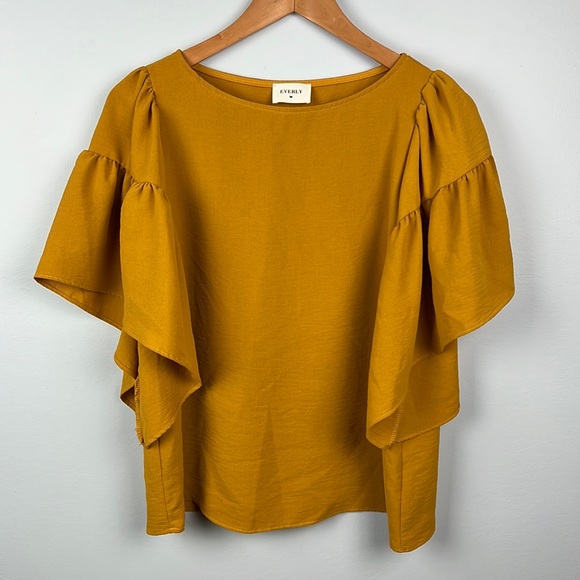 Everly Tops Everly Small Mustard Yellow Ruffle Sleeve Top Poshmark